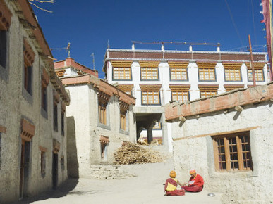 Monks at Lamayuru Gompa (Monastery), Lamayuru, Ladakh, Indian Himalayas, India