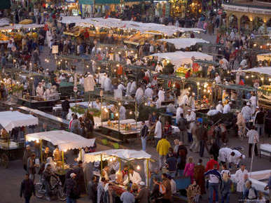 Food Stalls in the Evening, Djemaa El Fna, Marrakesh, Morocco, North Africa, Africa